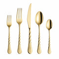 Besteckset 5-teilig bis 23 cm aus Edelstahl in Gold mit gedrehten Griffen