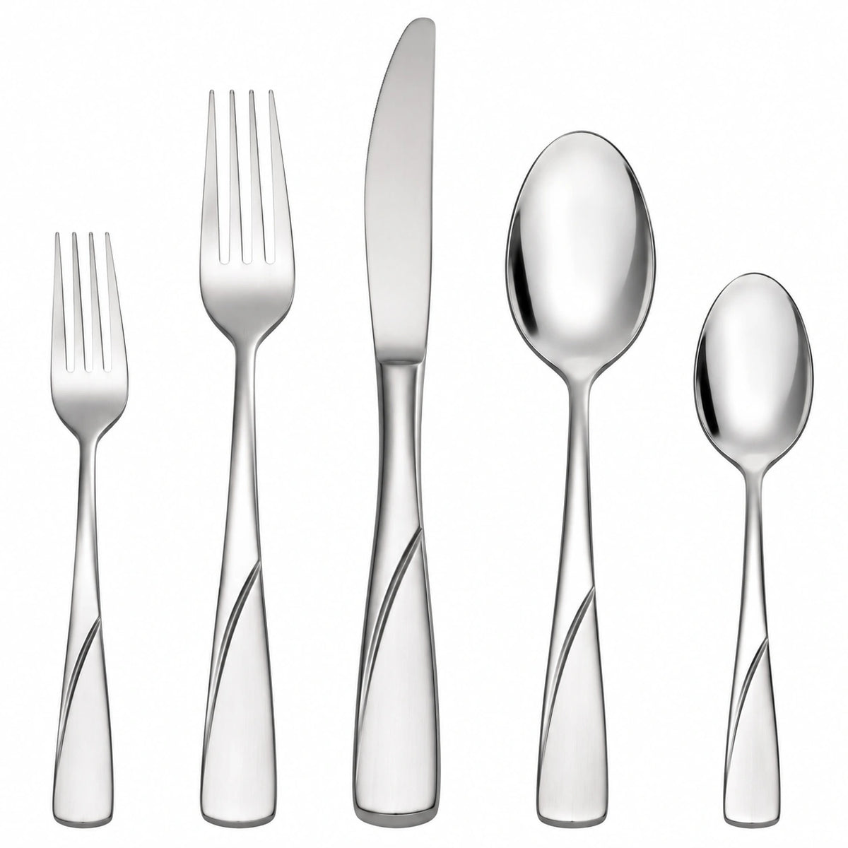 Besteckset 5-teilig Edelstahl Silber für den Esstisch mit geschwungenem Griff