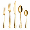 Besteckset 5-teilig Edelstahl Gold gehämmert für Tischgedeck