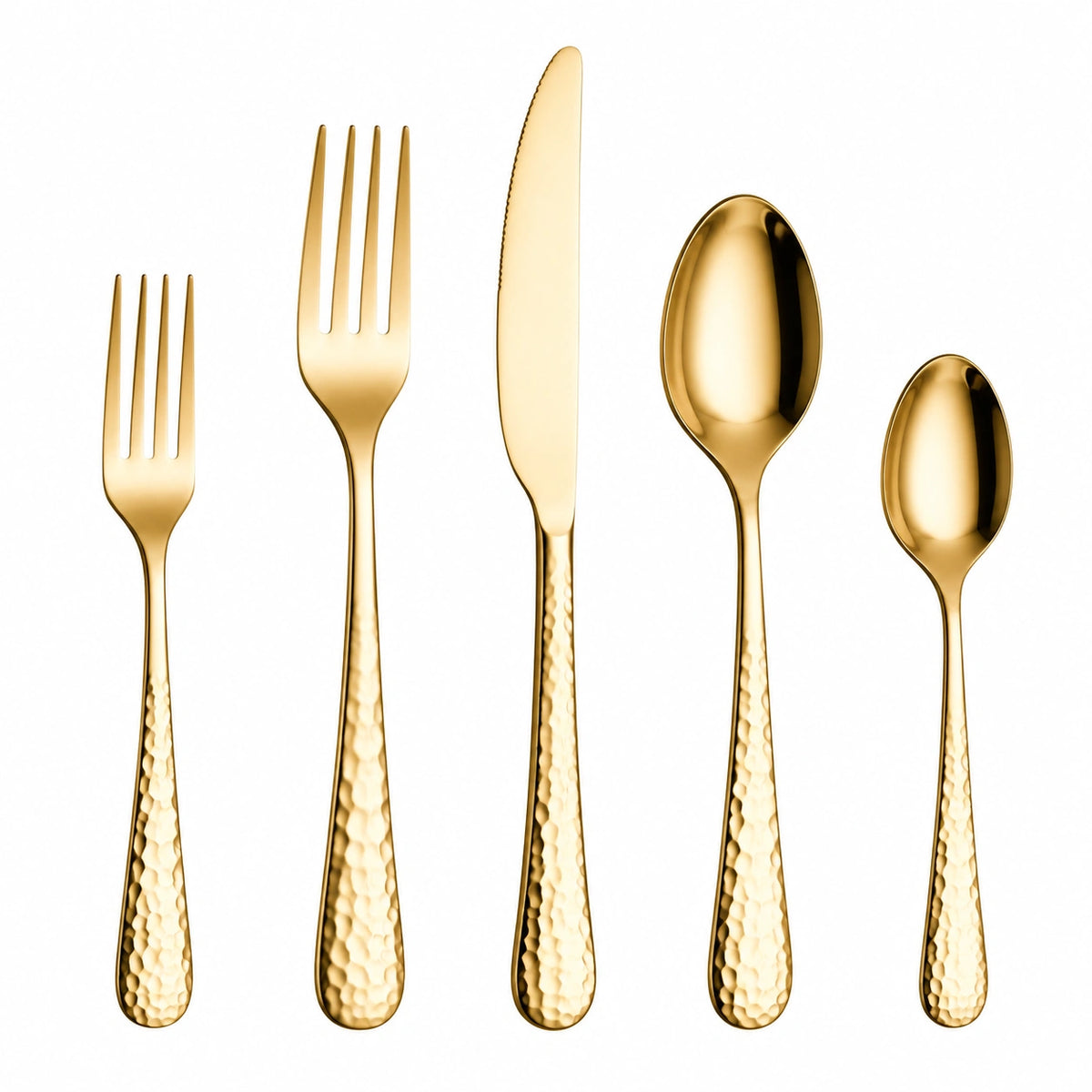 Besteckset 5-teilig Edelstahl Gold gehämmert für Tischgedeck
