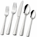 Besteckset 5-teilig Edelstahl Silber mit gehämmerten Griffen