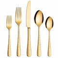 Besteckset 5-teilig 13-23 cm Edelstahl Goldfarben mit gehämmerten Griffen