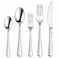 Besteckset 5-teilig 14-23 cm Edelstahl Silber mit gehämmerten Griffen für Tischgedecke