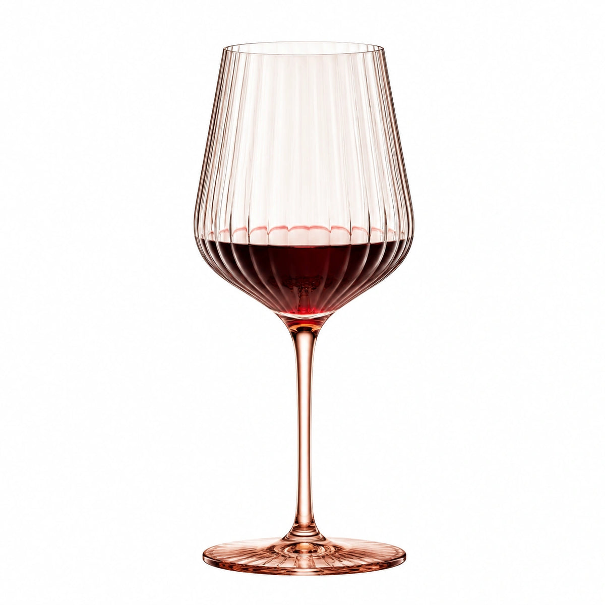 Rotweinglas 500 ml aus Glas Rosa Geripptes Stielglas