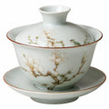 Gaiwan Teetasse 180 ml Porzellan Weiß mit Blumenmotiv und Deckel