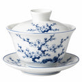 Porzellan Gaiwan Teeschale 180 ml 10 cm Weiß Blau mit Deckel und Untertasse