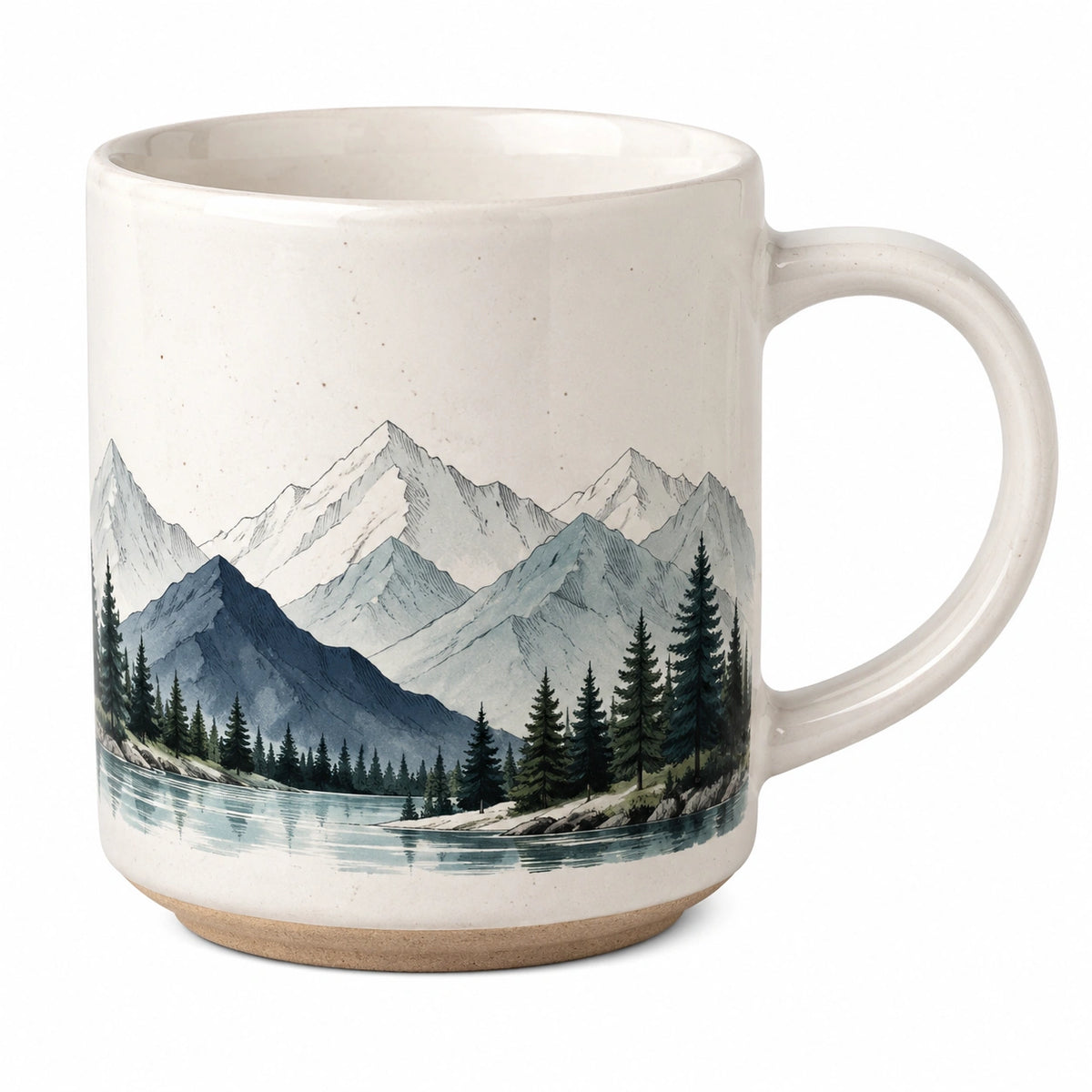 Keramiktasse 350 ml Weiß mit Berglandschaft - Henkelbecher für Heißgetränke