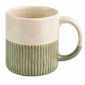 Keramiktasse 400 ml Beige Grün geriffelt für Heiß- und Kaltgetränke