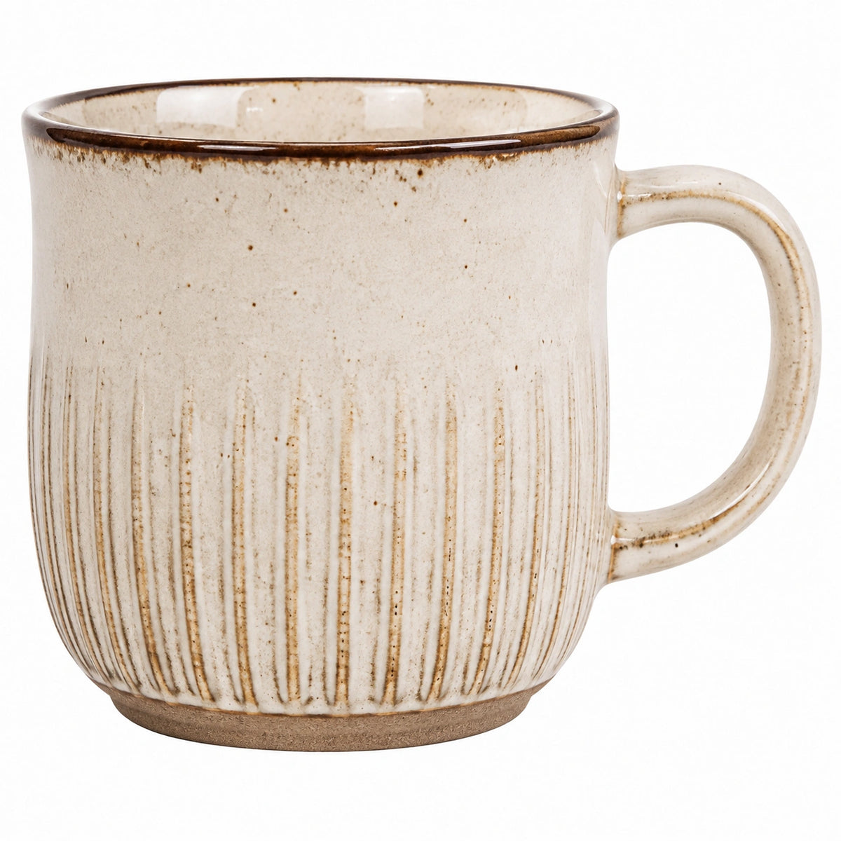 Keramiktasse 400 ml Cremebraun mit Henkel für Heißgetränke im Rillenstil