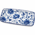 Servierplatte 35 x 20 cm Porzellan Weiß Blau mit Blumenmuster rechteckig