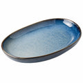 Servierplatte 31 cm x 20 cm Keramik Blau oval glasiert