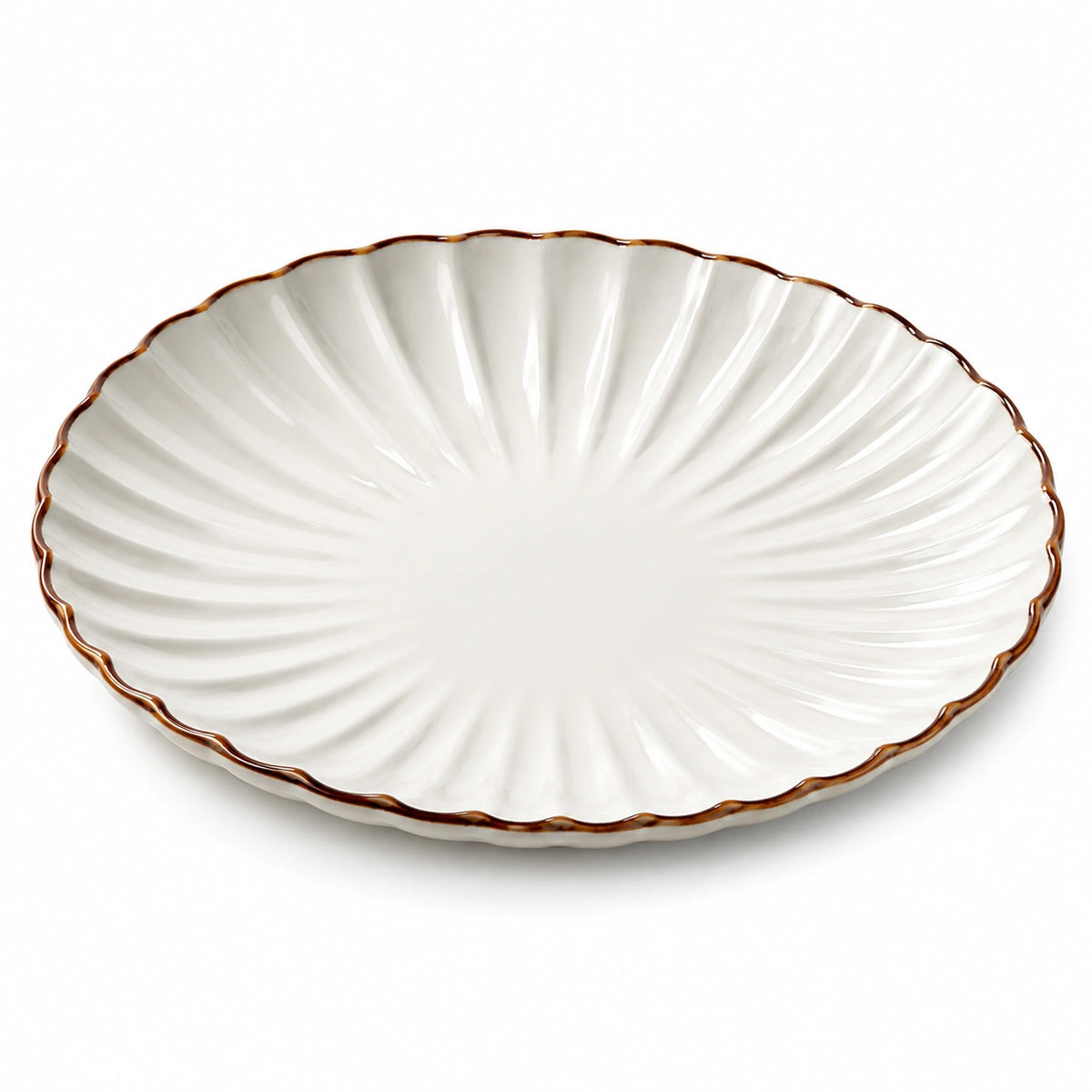Servierplatte 32 x 24 cm Keramik Weiß/Braun Muschelform