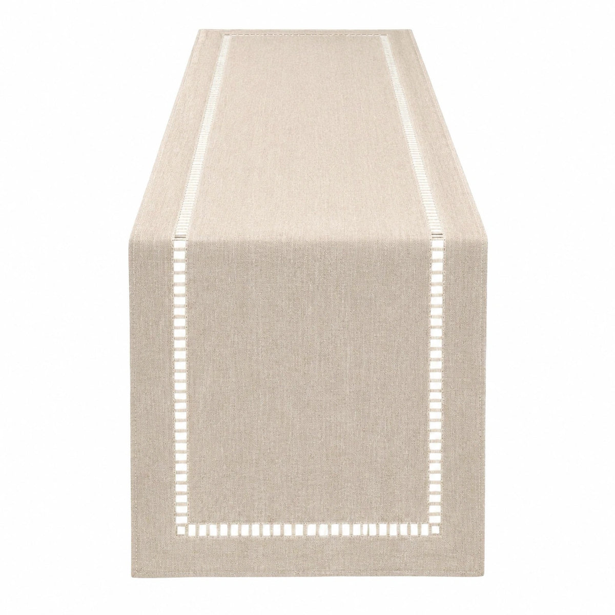 Tischläufer 40 x 180 cm aus Textil in Beige mit Hohlsaum-Bordüre