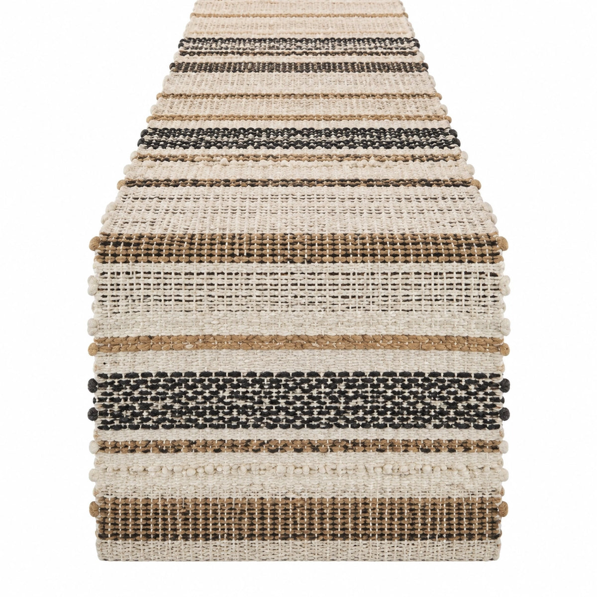 Tischläufer 180 x 30 cm aus Textil in Creme Braun Schwarz mit gewebtem Streifenmuster