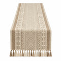 Tischläufer 180 x 40 cm Textilgewebe Beige Braun mit Fransen im Boho-Stil