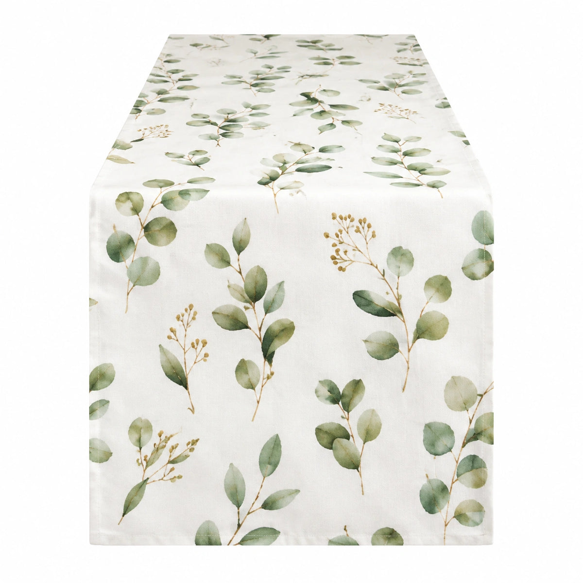 Tischläufer 40 x 180 cm Weiß Grün Stoff mit Blätterdruck für Esstisch
