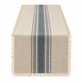 Tischläufer 180 x 35 cm Beige Blau gewebter Textilstoff mit Fransen Streifenmuster